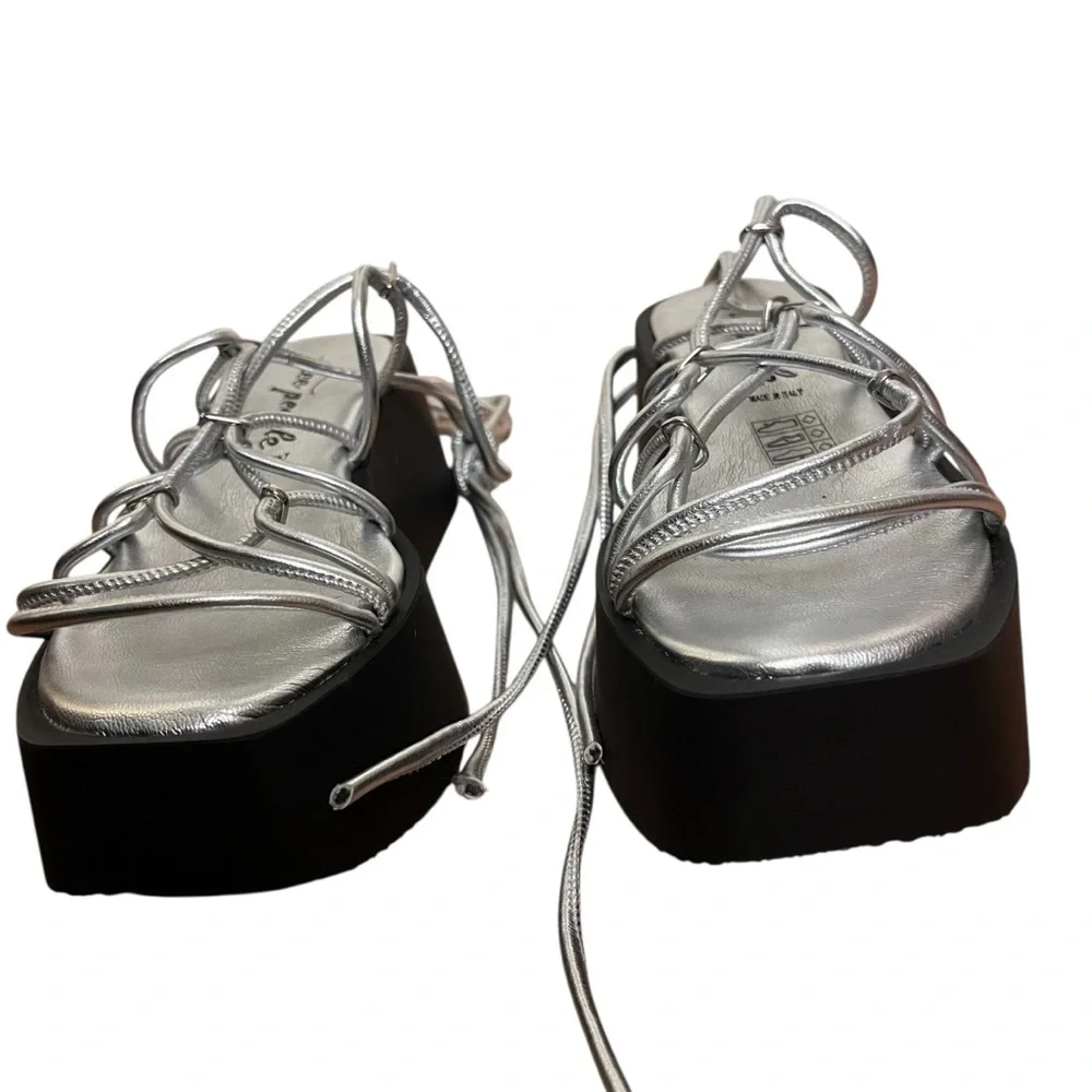 Free People Georgie Sandal Silver Lace-Up Platform Sandals Chunky Flatform 37